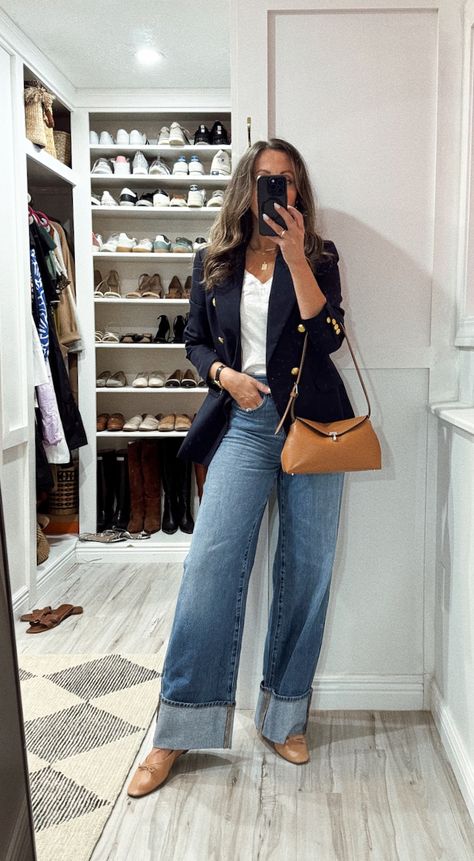 Cuffed Wide Leg Jeans Styled Six Ways Wide Leg Jeans Ankle Boots, Mid Rise Wide Leg Jeans Outfit, Wide Leg Pants And Loafers, Best Shoes For Wide Leg Jeans, How To Style Cuffed Jeans, Styling Wide Leg Jeans Casual, Cuffed Wide Leg Jeans Outfit, Wide Cuff Jeans Outfit, Cuffed Jeans Outfit 2024