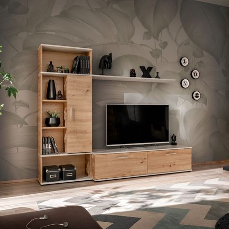 Entertainment Units – Arthauss Furniture Kallax Living Room Tv Stands, Tv Wall Ideas With Storage, Media Unit Wall, Oak Media Wall, Tv Unit With Tall Unit, Book Shelves Around Tv, Built In Tv Units In Living Room, Shelving Around Tv, Lounge Cabinets