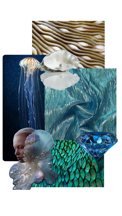 Mood board of ocean🌊 Mermaid Mood Board Fashion, Sea Themed Mood Board, Waves Mood Board, Mood Borde Fashion Design, Mood Board For Jewellery, Aristocracy Fashion, Mermaid Mood Board, Ocean Mood Board, Siren Magic