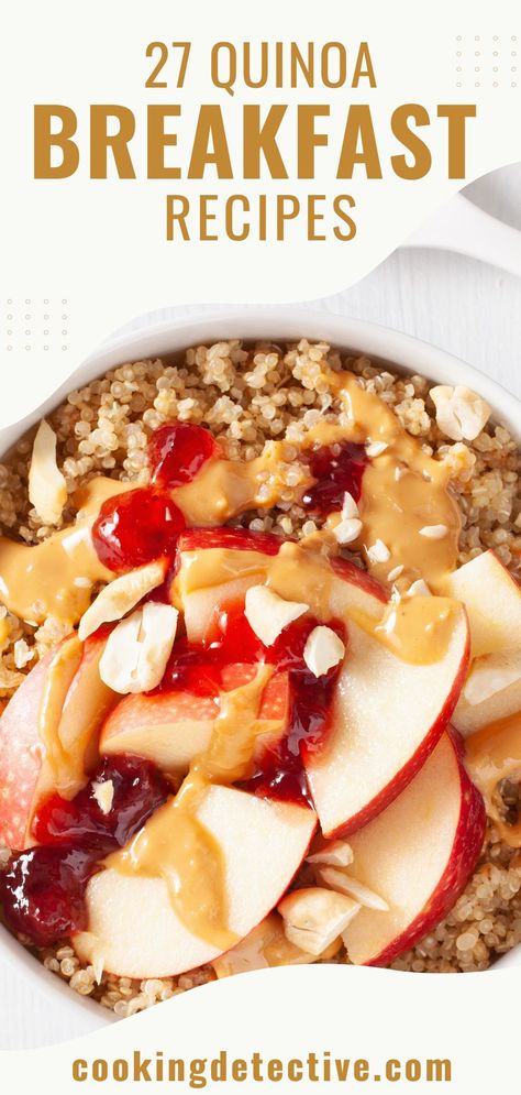 Quinoa is a complete protein packed with vitamins, minerals, and fiber. It's easy to cook, and it's versatile. Here's a selection of 27 Quinoa Breakfast Recipes to start your day off right. Quinoa Apple Breakfast, Quinoa Breakfast Bowl Healthy, Breakfast Quinoa Recipes, Quinoa Breakfast Recipes, Quinoa For Breakfast, Breakfast Quinoa, Quinoa Recipes Healthy, Quinoa Breakfast Bowl, Apple Breakfast