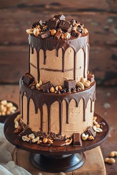 Cake With Cookies Decoration, 18th Birthday Party Food Ideas, 2 Layer Cake Birthday Design, Thanksgiving Desserts Cake, Chocolate Explosion Cake, Peanut Cake, Chocolate Valentine, Snickers Cake, Drop Cake