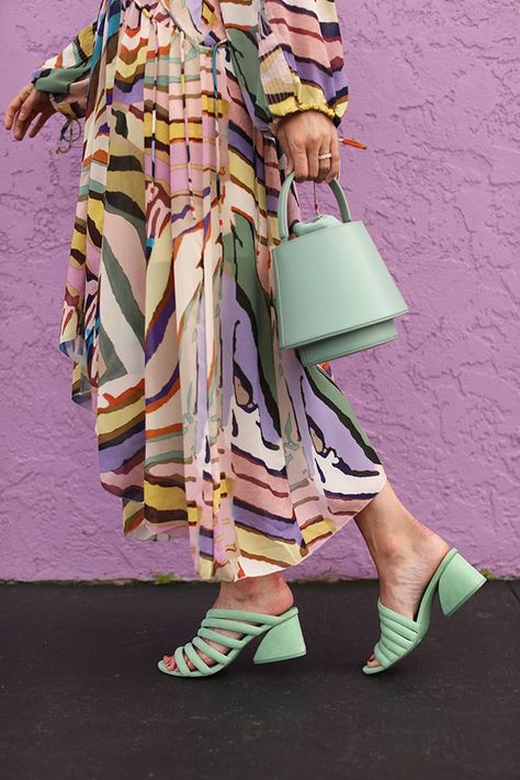 H&M STUDIO DRESS // RAINBOW ZEBRA - Atlantic-Pacific Mint Bag Outfit, Mint Shoes Outfit, Mint Green Shoes Outfit, Sales Slogans, Green Shoes Outfit, Mint Accessories, Mint Green Outfits, Mint Outfit, Minimalist Moda