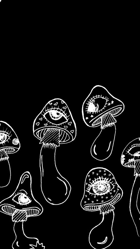 Black And White Hippie Wallpaper, Mushroom Wallpaper Aesthetic Dark, Black And White Grunge Wallpaper, Black Mushroom Wallpaper, Dark Mushroom Wallpaper, Dark Hippie Aesthetic, Black Hippie Aesthetic, Alternative Backgrounds, Black And White Homescreen