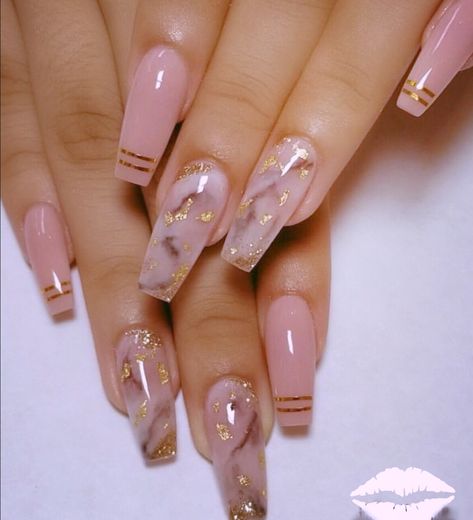 ➰yellow dιaмond Nail Ideas Marble, Pink Coffin Nail Ideas, Amazing Nail Art, Pink Coffin, Her Nails, Coffin Nails Long, Gold Designs, Acrylic Nails Coffin Short, Summer Acrylic Nails