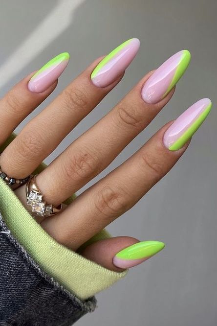 Find trendy summer nails 2022, bright summer nails, fun summer nail designs, neon nails, colorful nails ideas, june nails ideas, long almond acrylic nails, neon nail designs. Aesthetic Nails Green, Neon Purple Nails, Lime Green Nails, Neon Pink Nails, Long Almond Nails, Neon Nail Designs, Multicolored Nails, Neon Green Nails, Pink Nail Colors