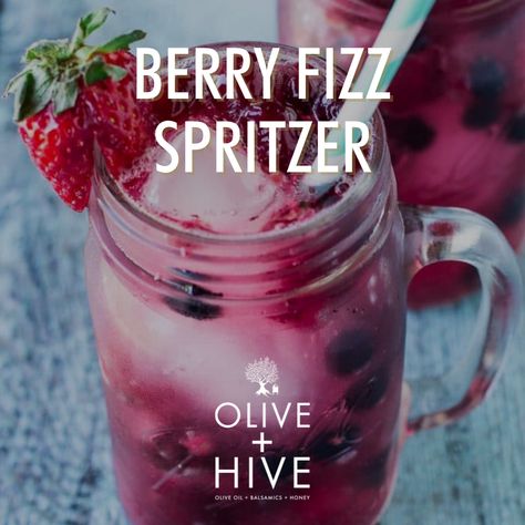 Are you looking for a sweet, refreshing summer drink after a long day in the sun? This quick spritzer is easy to make with Olive+Hive Wild Blueberry Dark Balsamic Vinegar. Get the recipe here: https://bit.ly/3OoJaIK #OliveandHive #BerryFizzSpritzer #Recipes #BalsamicVinegar Recipes Using Blueberry Balsamic Vinegar, Good Girl Moonshine, Blueberry Drinks, 90s Playlist, Balsamic Vinegar Recipes, Healthy Beverages, Lemon Olive Oil, Coffee Shop Bar, White Balsamic Vinegar