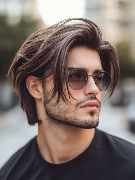 Hair For Men Medium, Men Hair Photography, Hair Styles For Square Face Shape, Men Hairstyles Medium, Hair Ideas For Men, Trending Mens Haircuts, Man Haircuts, Rectangular Face, Fashionable Sunglasses