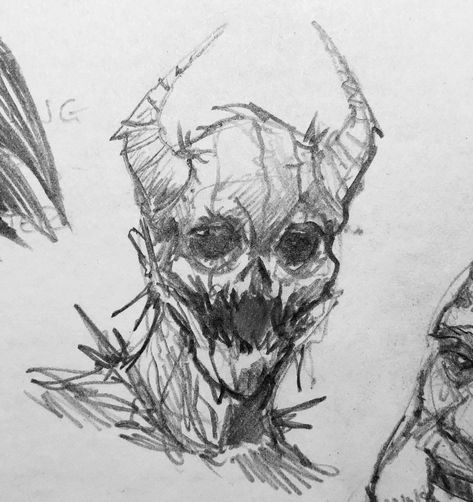 Cool Skeleton Sketch, Demon Body Reference, Sketches Of Monsters, Scary Demon Drawing, Creepy Monster Sketch, Ghoul Drawing Monster, How To Draw Demons, Drawings Of Demons, Cool Monster Drawing