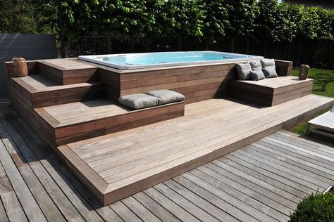 Zwemspa landscaping ideas in 2022 | Spa landscaping, Swim spa landscaping, Backyard pool designs Piscina Pallet, Swim Spa Deck, Swim Spa Landscaping, Spa Landscaping, Backyard Spa, Deck Piscina, Hot Tub Patio, Hot Tub Deck, Hot Tub Backyard