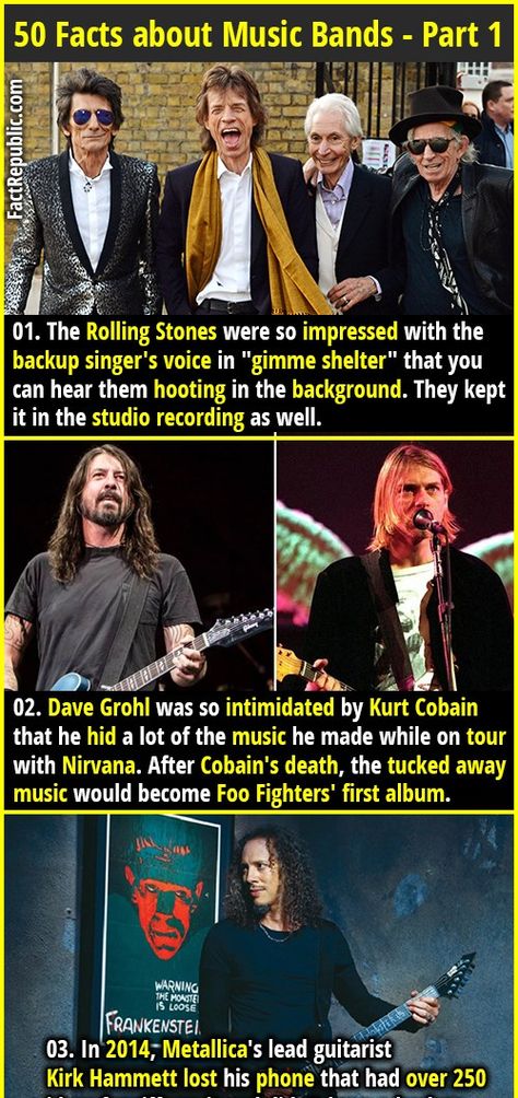 50 Interesting Facts about Popular Bands - Part 1 | Fact Republic Facts About Music, In The Studio Recording, Music Facts, Odd Facts, Rock Music Quotes, Wierd Facts, Fun Stories, Gimme Shelter, Fact Republic