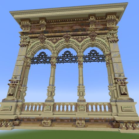 Minecraft Mosoleum, Minecraft Grand Staircase Design, Minecraft Collums, Pillar Design Minecraft, Gateway Minecraft, Minecraft Cathedral Blueprints, Minecraft Eiffel Tower, Minecraft Column Design, Minecraft Pillar Ideas