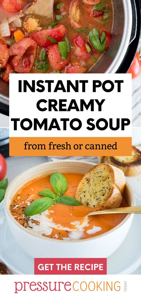 Instant Pot Tomato Bisque, Pressure Cooker Tomato Soup, Tomato Bisque Soup Instant Pot, Tomato Soup Recipe Instant Pot, Instapot Tomato Soup, Instapot Tomato Soup Recipes, Tomato Soup Pressure Cooker, Homemade Tomato Soup With Fresh Tomatoes Instant Pot, Homemade Tomato Soup Instant Pot