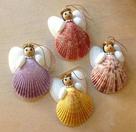 Shell Angels, Seashell Christmas Ornaments, Seashell Christmas, Sea Things, Shell Projects, Art Coquillage, Seashell Projects, Shells Diy, Seashell Ornaments