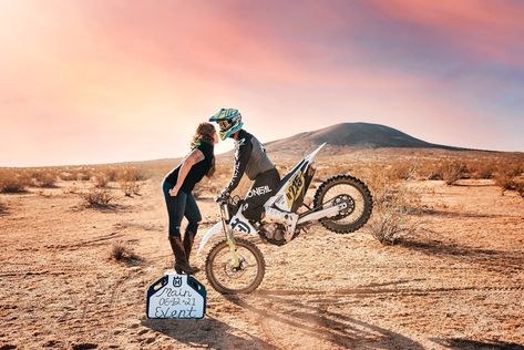 Moto Engagement Shoot #TakeMyArmstrong #Wedding2021 Burgundy Clark Photography #Moto #MotoEngagement #Dirtbikes #DirtbikeEngagement #Extremesports #ExtremesportsEngagement #Dirt #Desert #DesertEngagement Dirtbike Wedding Photos, Dirt Desert, Engagement Shoot, Engagement Shoots, Engagement Photos, Wedding Photos, Natural Landmarks, Photography, Travel