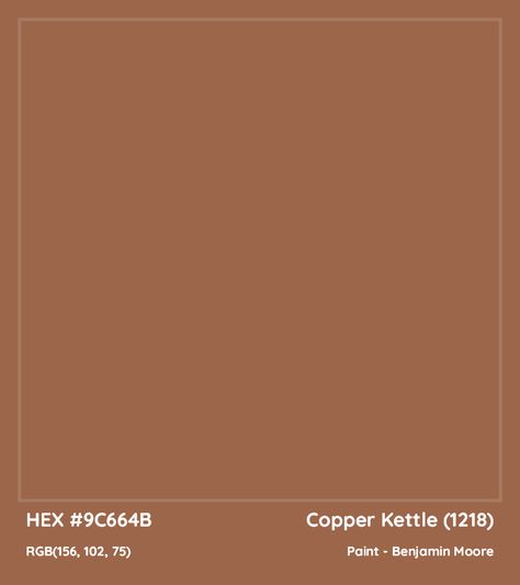 Copper Kettle Benjamin Moore, Benjamin Moore Copper Patina, Copper Color Paint, Benjamin Moore Copper Kettle, Cinnamon Paint Colors, Copper Colored Paint, Benjamin Moore Rust Paint Colors, Cognac Paint Color, Copper Brown Paint Color