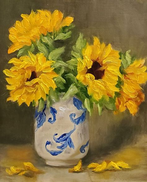 Whimsy Art, Bird Watercolor Paintings, Sunflower Wall Art, Tall Vase, Charcoal Art, Cottage Art, Sunflower Painting, Cow Art, Flower Art Painting