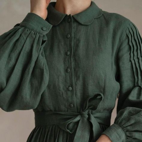 Little Women Atelier on Instagram: ""Life Isn't Worth Living Without Puffed Sleeves."  Our long-sleeved Beth dress in Forest Green 🧺 #littlewomenatelier" Little Women Atelier Dress, Little Women Atelier, Little Women 1994, Academia Chic, Beth March, Lady Pants, Green Dress Outfit, Atelier Dress, Green Cotton Dress