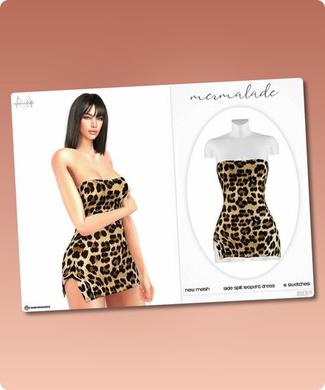 Sims 4 Clothing CC: Side Split Leopard Dress MC569 By Mermaladesimtr Sims 4 Cc Jungle Clothes, Sims 4 Cc Zebra Print, Sims 4 Leopard Print Cc, Sims 4 Cc Sheer Dress, Sims 4 Glitter Dress, Adult Dress, Sims 4 Cc Download, Cheetah Print Dress, T Dress