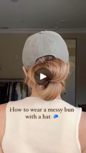 11K views · 900 reactions | How to wear a messy bun with a hat 🧢 cred - @nicholeciotti   Gather your hair into a ponytail and secure it with a hair tie. On the final pull through, create a half bun. Twist the bun upside down while holding the excess tail so that the tail is now above the bun. Put on a baseball hat, inserting the tail through the closure of the hat. Stretch the elastic, place your pointer finger and thumb inside, and pull the tail through the opening. Gently pull on the outer edges of both buns to expand them until you’re happy with the result 💁‍♀️  #hair #hairtutorial #updo #hairstyles | WIMBERLY’S | BEAUTY BAR Bun Twist, Bar Paris, Half Bun, The Bun, A Messy Bun, Bun Styles, A Ponytail, Updo Hairstyles, Pull Through