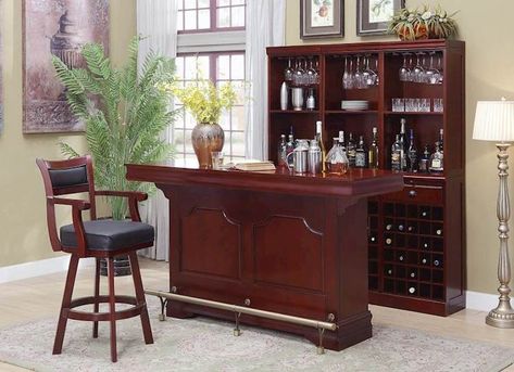 Traditional details.  Amazing accent to any man cave or game room. Bar Unit For Home, Traditional Bar Stool, Coin Bar, Bar Unit, Modern Home Bar, Home Bar Sets, Wine Shelves, Home Bar Designs, Wine Wall