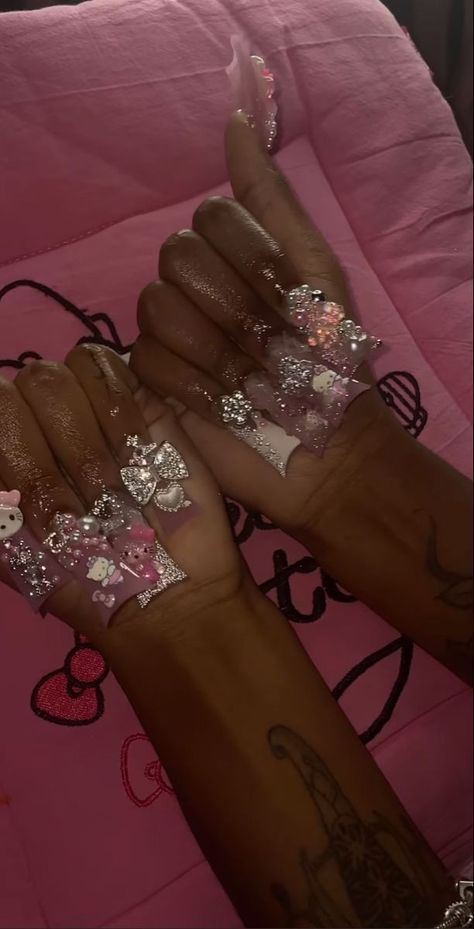 Junk Nails, Business Nails, Punk Nails, Duck Nails, Colored Acrylic Nails, Hello Kitty Nails, Exotic Nails, Long Acrylic Nails Coffin, Really Cute Nails