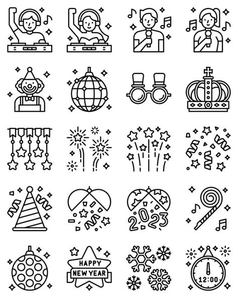 New year realated line vector icon set New Year’s Day, Line Vector, Icon Set Vector, Craft Time, Line Icon, Icon Set, Adobe Illustrator, Acrylic Nails, Vector Free