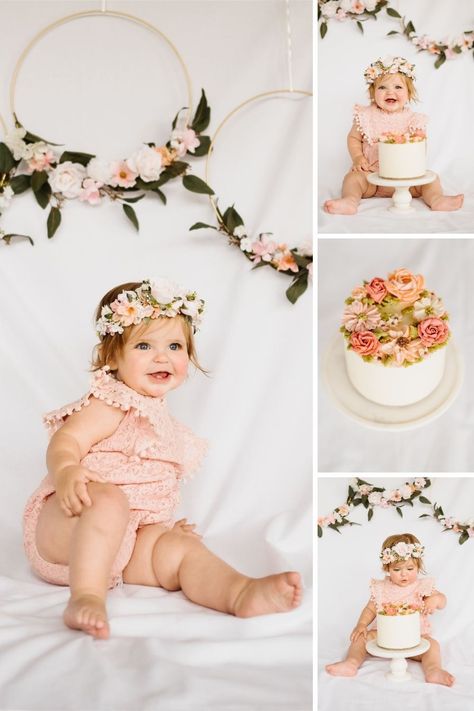 Cake Smash One Year Old Family Session little boy girl white backdrop floral frosting natural light airy bright lifestyle dessert messy modern clean indoor outdoor garland happy laughter ivf baby toddler Wildflower Cake Smash Photoshoot, Wild Flower Cake Smash, Floral One Year Old Birthday Cake, Floral Cake Smash Photoshoot, Floral Cake Smash Photography, Outdoor Garland, Cake Smash Inspiration, First Birthday Photography, Cow Birthday