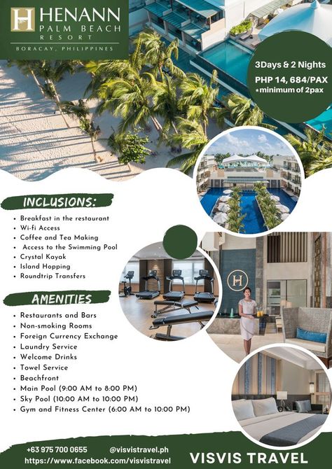 Dive in to a one of a kind vacation with Henann Palm Beach Resort! Book their tour package now at Visvis Travel and experience the beauty of Boracay this summer with their tour package. #Booknow #ExploreBoracay #Boracay #SummerDestination #HenannPalmBeachResort Boracay Hotels, Palm Beach Resort, Sky Pool, Hotel Packages, Welcome Drink, Summer Destinations, Boracay, Island Hopping, Fitness Center