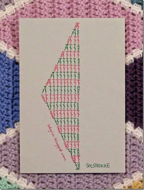 Triangle En Crochet, Crochet Blanket Afghan, Crochet Triangle, Crochet Blocks, Crochet Square Patterns, Crochet Motifs, Granny Square Crochet Pattern, Crochet Stitches Patterns, Crochet Diagram