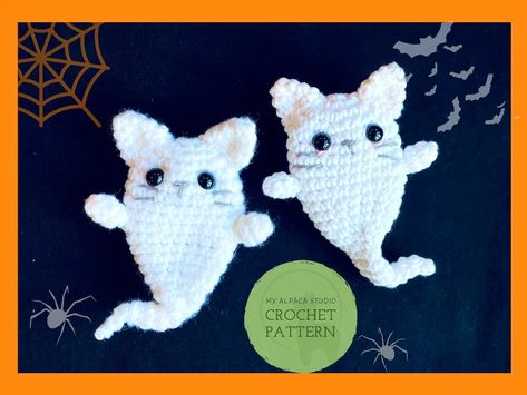 Crochet Starters, Crochet Horror, Spooky Crochet, Crochet Pattern Cat, Kat Haken, Halloween Girlande, Crochet Pour Halloween, Cat Crochet Pattern, Pocket Doll