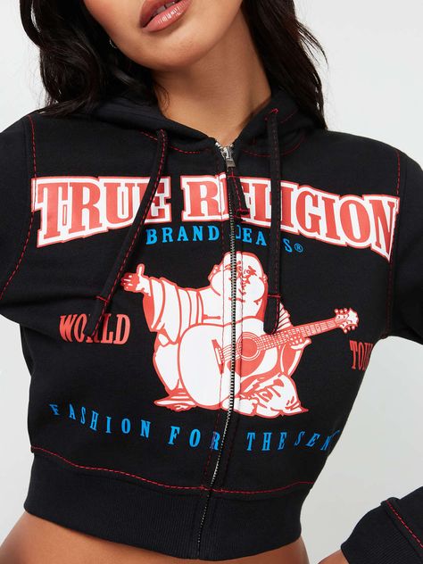 ANNIVERSARY BIG T ZIP HOODIE True Religion Jacket, Fits Ideas, T Logo, Vacation Mood, Sweat Joggers, Painted Denim, Kids Denim, Crop Hoodie, Denim Jeans Men