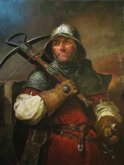 Medieval Crossbowman, Andrey Shishkin, Medieval Mercenary, Castle Guard, Medieval Crossbow, Warhammer Fantasy Roleplay, Heroic Fantasy, Medieval World, Bow And Arrow