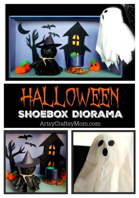 DIY Halloween Diorama Shoebox Diorama, Aesthetic Craft Ideas, Haunted Decor, Flower Making Tutorial, Aesthetic Craft, October Classroom, Halloween Diorama, Halloween Art Projects, Harvest Fest