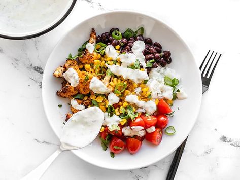 Roasted Cauliflower Taco Bowls - Meal Prep Lunch - Budget Bytes Roasted Cauliflower Taco Bowl, Cauliflower Taco Bowls, Cauliflower Taco, Cauliflower Bowl, Roasted Cauliflower Tacos, Lunch On A Budget, Taco Bowl, Cauliflower Tacos, Prep Lunch