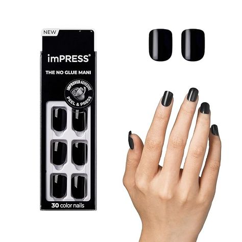 Amazon.com: KISS imPRESS No Glue Mani Press On Nails, Color, 'All Black', Black, Short Size, Squoval Shape, Includes 30 Nails, Prep Pad, Instructions Sheet, 1 Manicure Stick, 1 Mini File : Beauty & Personal Care 30 Nails, Diy Nail Polish, Manicure Diy, Gel Nail Kit, Manicure Kit, Art Halloween, Nails Short, Diy Manicure, Nail Arts