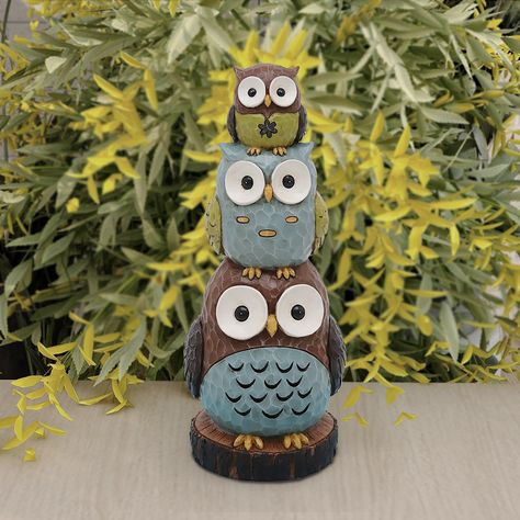 Abble 18" Stacking Owls Garden Statue - Walmart.com Entry Door Decor, Owl Statue, Colorful Patio, Garden Owl, Cactus Planter, Owl Family, Resin Statue, Lawn Ornaments, Simple Face