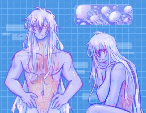 Transparent Character Design, Translucent Skin Art, Human Sea Creatures, Jellyfish Oc Design, Jellyfish As A Human, Jellyfish Character Design Male, Jellyfish Human Hybrid, Jellyfish Fursona, Sea Angel Oc