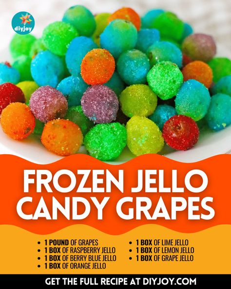 Easy Frozen Jello Candy Grapes Recipe Koolaid Recipes, Grape Jello Recipes, Frosted Grapes Recipe, Frozen Grapes Recipe, Frozen Jello, Jello Candy, Candied Grapes Recipe, Candy Grapes, Jello Flavors