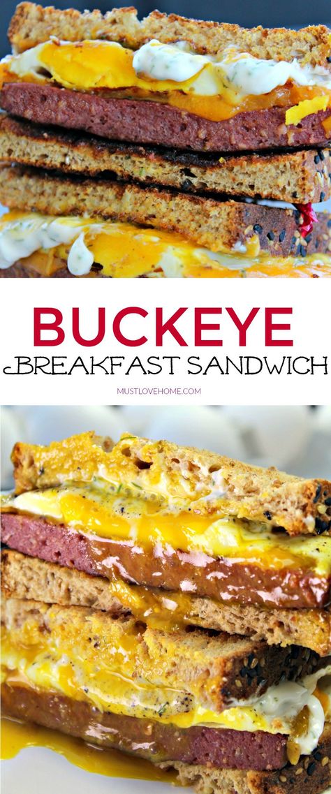 A Buckeye Breakfast Sandwich is a thick slab of Lebanon Bologna, aged cheddar cheese, and a fried egg served on toasted wheat bread that has been slathered with dill mayonnaise - a tasty family favorite and quick recipe that takes less than 10 minutes! Bologna Sandwich Recipes, Lebanon Bologna, Bologna Recipes, Fried Bologna, Bologna Sandwich, Travel Venice, Breakfast Sandwich Recipes, Sliced Meat, Sardinia Italy