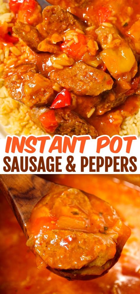 Instant Pot Sausage and Peppers is a delicious dinner recipe loaded with sliced Italian sausages, sweet bell peppers and onions all cooked in a sweet and spicy tomato sauce. Sausage And Peppers Red Sauce, Instant Pot Chicken Sausage Recipes, Instapot Sausage And Peppers Recipes, Instant Pot Polish Sausage Recipes, Instant Pot Sausage And Peppers, Sausage And Peppers Instant Pot, Instapot Sausage, Instant Pot Sausage Recipes, Sausage Sweet Potato Recipes