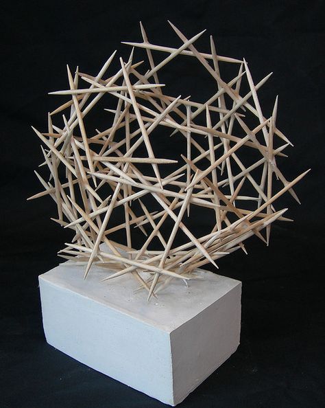 Toothpick Sculpture, Nirmana 3d, Classe D'art, Sculpture Lessons, Meaningful Design, Geometric Sculpture, Stick Art, Sculpture Projects, Recycled Art