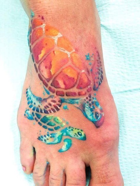 15+ Colorful Turtle Tattoo Designs | PetPress Canvas Tattoo, Sea Turtle Tattoo, Tattoo Diy, Turtle Tattoo Designs, Ocean Tattoos, Hawaiian Tattoo, Geniale Tattoos, Turtle Tattoo, Human Canvas