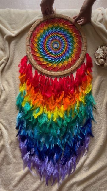 Rainbow Catcher, Rainbow Dream Catcher, Rainbow Wall Hanging, Rainbow Wall, Khalid, Home Made, Wind Chimes, Dream Catcher, Wall Hanging