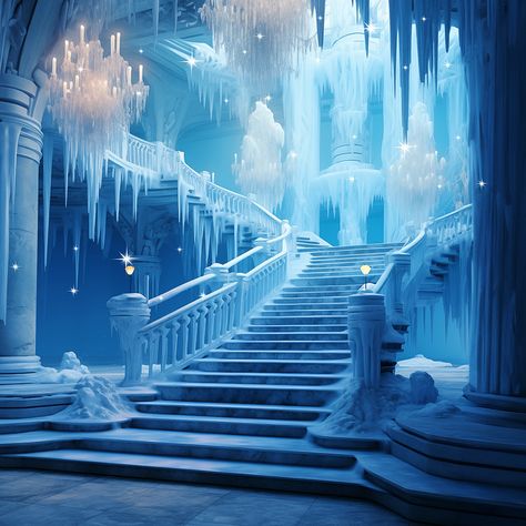 Imagine you are Elsa in the Frozen Ice Palace freezing everything you touch and longing to make peace with Anna. Soon the adventure begins. Magical, glimmering light dances off the iced staircase from the frozen chandeliers above. Brrr Alba Backgrounds is happy to customize Elsa's Frozen Castle Stairs Photo Backdrop to add any text or images you like. FEATURES: Our backdrops are made from 100% polyester. Printed to the highest industry color standards. Seamless up to 10ft. x 20ft. in size. Crease-resistant. Non-reflective. Wash in cold water with very mild detergent and dry on gentle cycle. FABRIC OPTIONS Option 1 (Basic Fabric) Serged edge, Seamless, Non-Reflective Polyester Fabric. Use hand clamps with a stand, or affix to a wall. Basic fabric weighs slightly less than Pro fabric. Option Frozen Set Design Ideas, Elsa's Castle, Frozen Elsa Castle, Palace Background, Frozen Ice Castle, Castle Stairs, Frozen Palace, Elsa Castle, Frozen Background