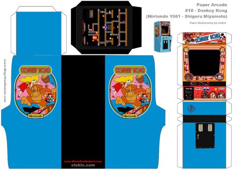 Arcade Template, Retropie Arcade, Mini Arcade, Penny Arcade, Dollhouse Printables, Miniature Printables, Arcade Machine, 3d Paper Crafts, Donkey Kong