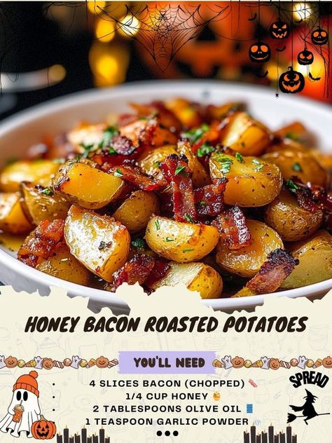 Honey Bacon, Side Recipes, Crispy Bacon, Roasted Potatoes, Garlic Powder, Bacon, Honey