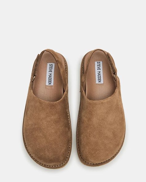 MELLOW Cognac Suede Slingback Platform Clog | Women's Flats – Steve Madden Flat Shoes For Fall, Steve Madden Clogs, Heeled Clogs, Nyc Girl, Fall 24, Platform Clogs, Shoe Inspo, Fall Fits, Women's Flats