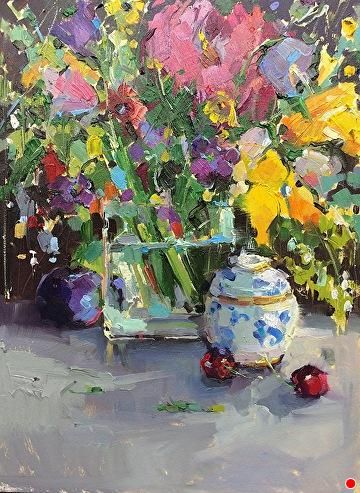 M.Graham Gouache Painting By Michele Usibelli Michelle Usibelli, Flora Flowers, Still Lifes, Life Paintings, Impressionism Painting, Oil Painting Flowers, Painting Still Life, Ginger Jar, Mountain Paintings