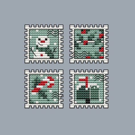 Cozy Winter Postage Stamps Cross Stitch Pattern, code RF-266 Racoonandfox | Buy online on Mybobbin.com Christmas Cross Stitch Patterns Free, Tiny Cross Stitch, Color Graphing, Bead Organization, Cross Stitch Christmas Ornaments, Animal Cross Stitch Patterns, C2c Crochet, Mini Cross Stitch, Cross Stitch Cards