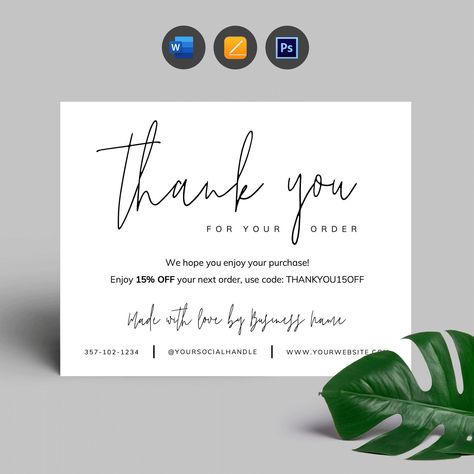 Package Inserts, Business Thank You Notes, Loyalty Card Template, Printable Menu Template, Buisness Cards, Wedding Thanks, Thank You Card Design, Diy Gift Card, Printable Business